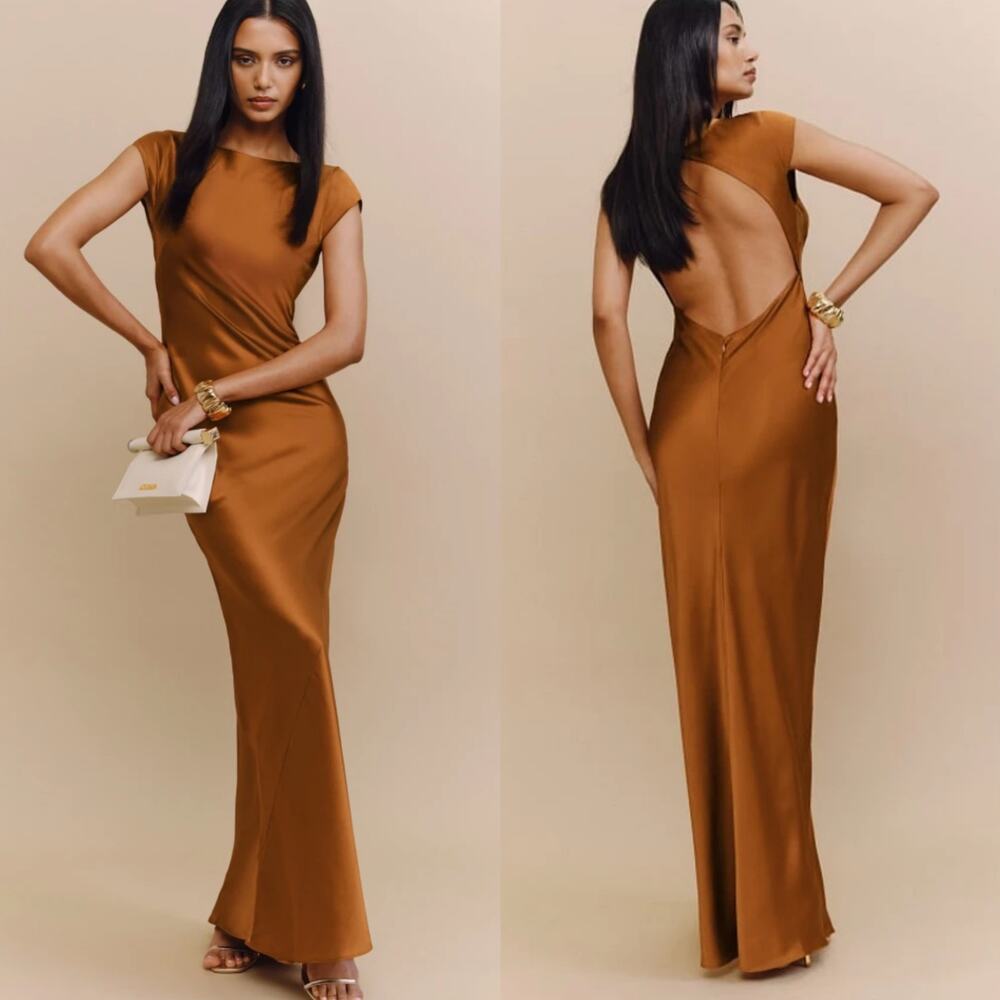 Reformation Niamh Silk Dress Sz 6 Copper Boat Neck NWT